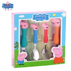 Новинка подлинный Peppa Pigcerdo игрушка свинья столовые приборы, ложка, вилка, набор металлических обедов Джордж персонажи действия дети аниме
