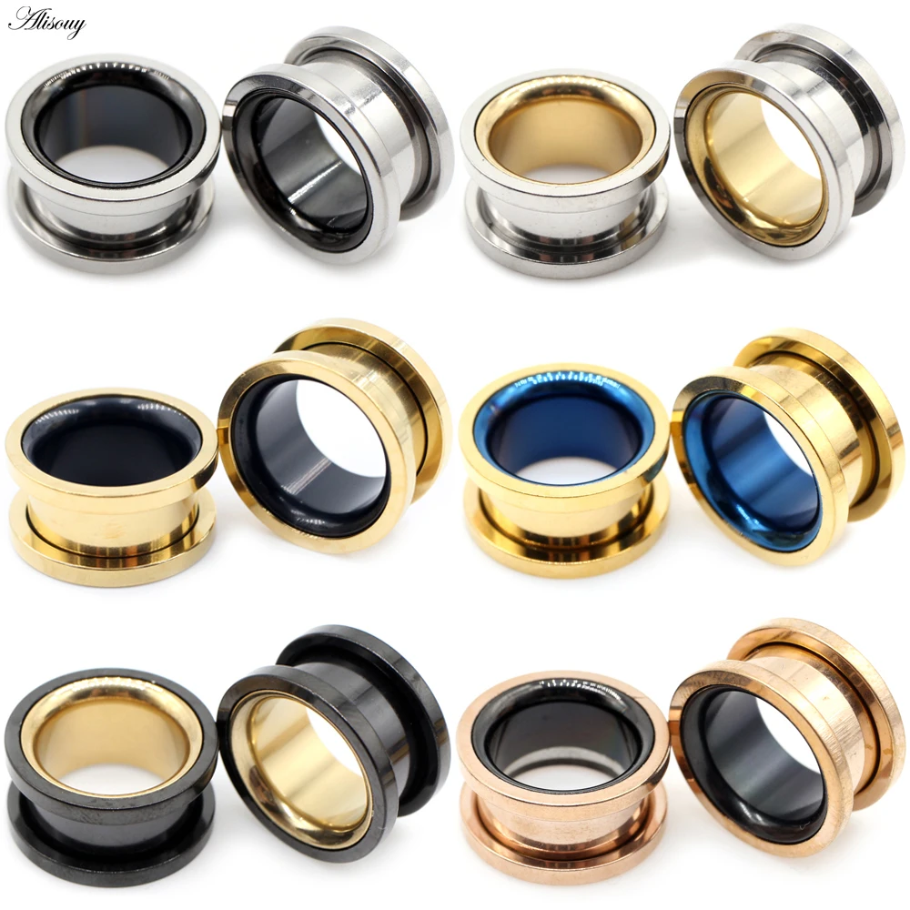 Body piercing jewelry 2pcs Smiple Hollow Stainless Steel Flared Ear Plugs Tunnel Expander Stretcher Gauges Flesh Piercing Earring Body Jewelry