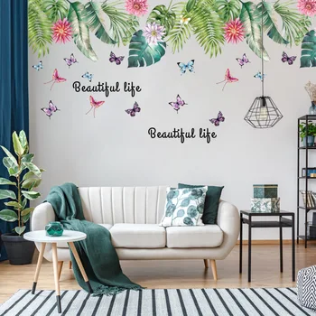 

Tropical Palm Leaves Wall Stickers For Living Room Bedroom Kids Room Wall Decals Baseboard Decor Sticker DIY colorful ART