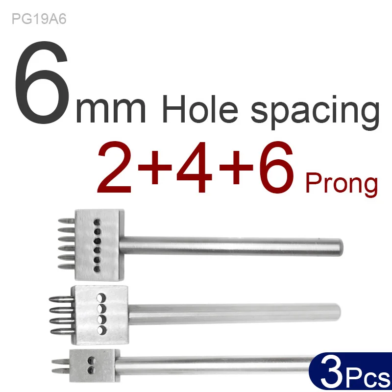 PG19A6 Кожа перфорационный инструмент 1/2/4/6/10 зубец 4/5/6/8 мм расстояние между отверстиями Round1mm Диаметр укалывание Утюг для кожи ремесла с ящик для хранения - Цвет: PG19A6