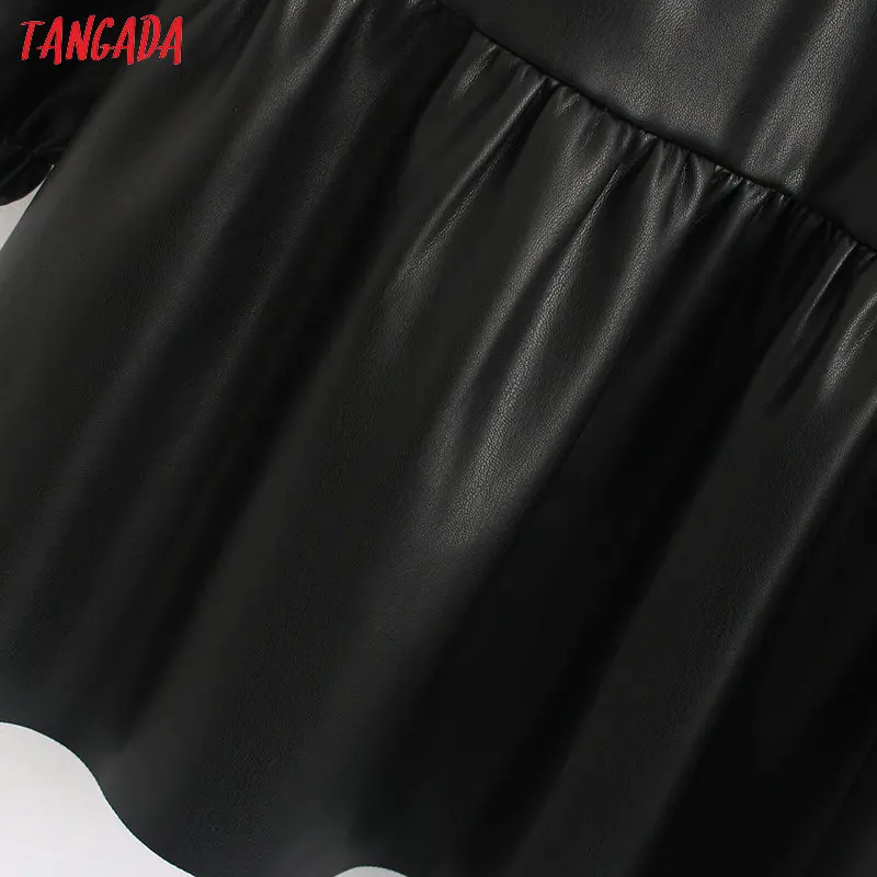 Tangada женские плиссированные черные рубашки из искусственной кожи с рукавом три четверти винтажные женские блузки из искусственной кожи Топы BE99