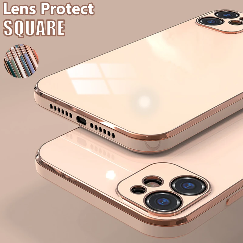 Мягкий чехол с квадратным золотым покрытием для iPhone 12 Pro Max Mini 11 XS X XR 6 6S 7 8 Plus SE 2020