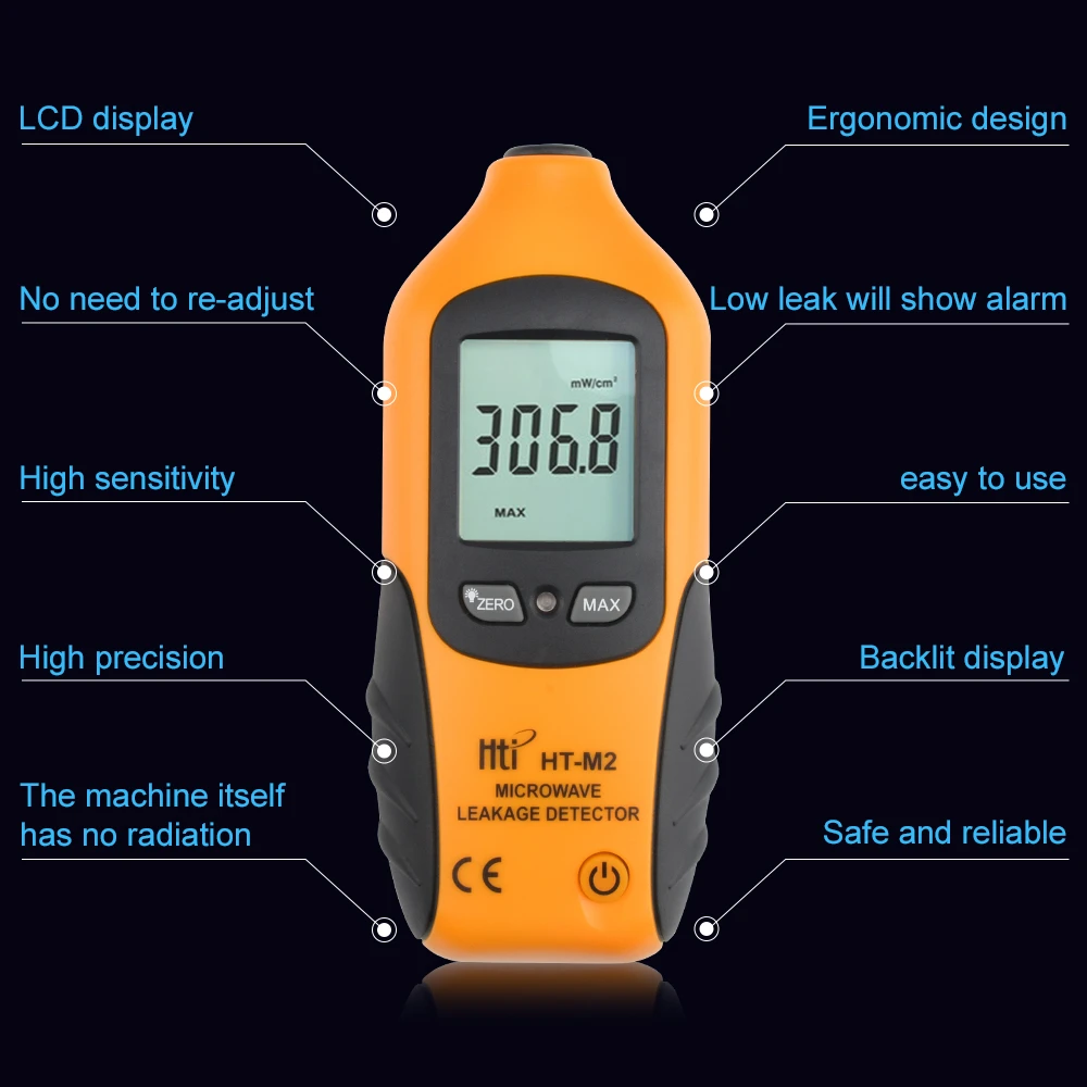 High Sensitivity Professional Digital Microwave Leakage Detector High Accuracy Radiation Meter LCD Display Tester 0-9.99mW/cm2 diameter tape measure