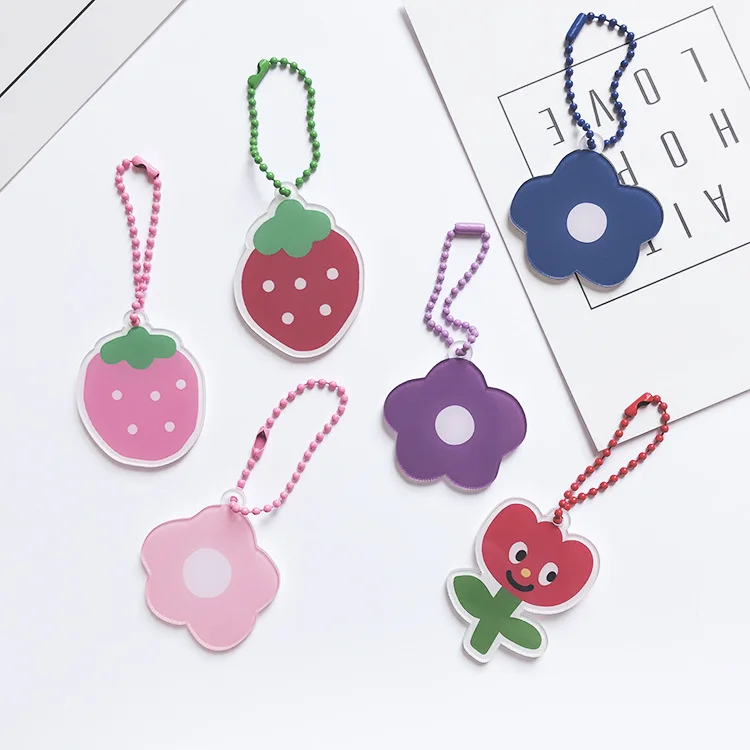 Ins Cute Cartoon Key Chain Flower Strawberry Creative Girl Bag Mobile Phone Shell Pendant Acrylic Chain Key Management Gift kawaii cartoon girl snow white cute badge word cardname card sheath student card credit card id card shell photo card holder