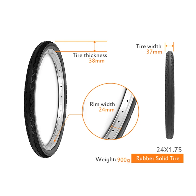 Pneu Vélo Nid D'abeille 24 X 1 3/8 - Increvable, Sans Gonflage Pour Route Ou Fixie