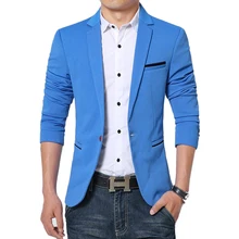 Новые роскошные мужские повседневные костюмы платье приталенный Блейзер Мужской пиджак Свадебный блейзер для мужчин обычный синий