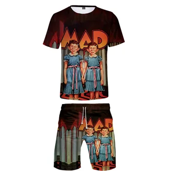 

3D Cool Fashion Style MAD magazine 3D Outwear Harajuku Streetwear two piece Sets Summer O-neck tshirt+shorts Men's Harajuku Sets