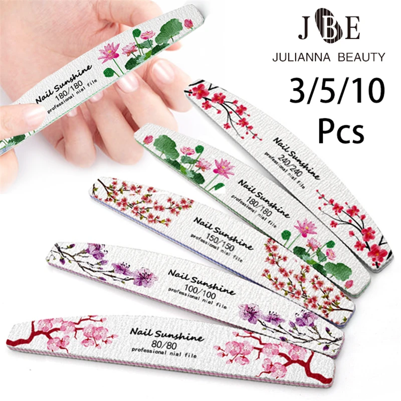 

3/5/10Pcs Printing Flower Nail File Buffer Grit 80/100/150/180/240 Manicure UV Gel Washable Nail UV Gel Polish Sanding File Tool