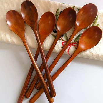 

Wooden Spoons - 6 Pieces Wooden Soup Spoons for Eating Mixing Stirring Cooking -Handmade Natural Wood Long Spoons