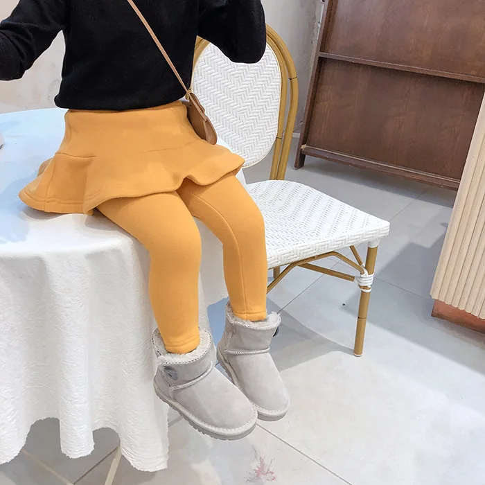 Autumn Winter cute girls warm thick pantskirt baby girl mirco velvet lining leggings with skirt