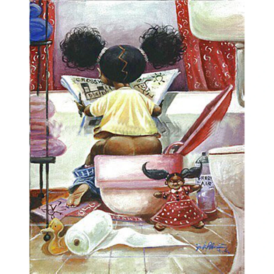 diamond Embroidery 3D full square round 5D DIY painting Cross stitch kits african girl on the toilet bathroom decor L543 | Дом и сад