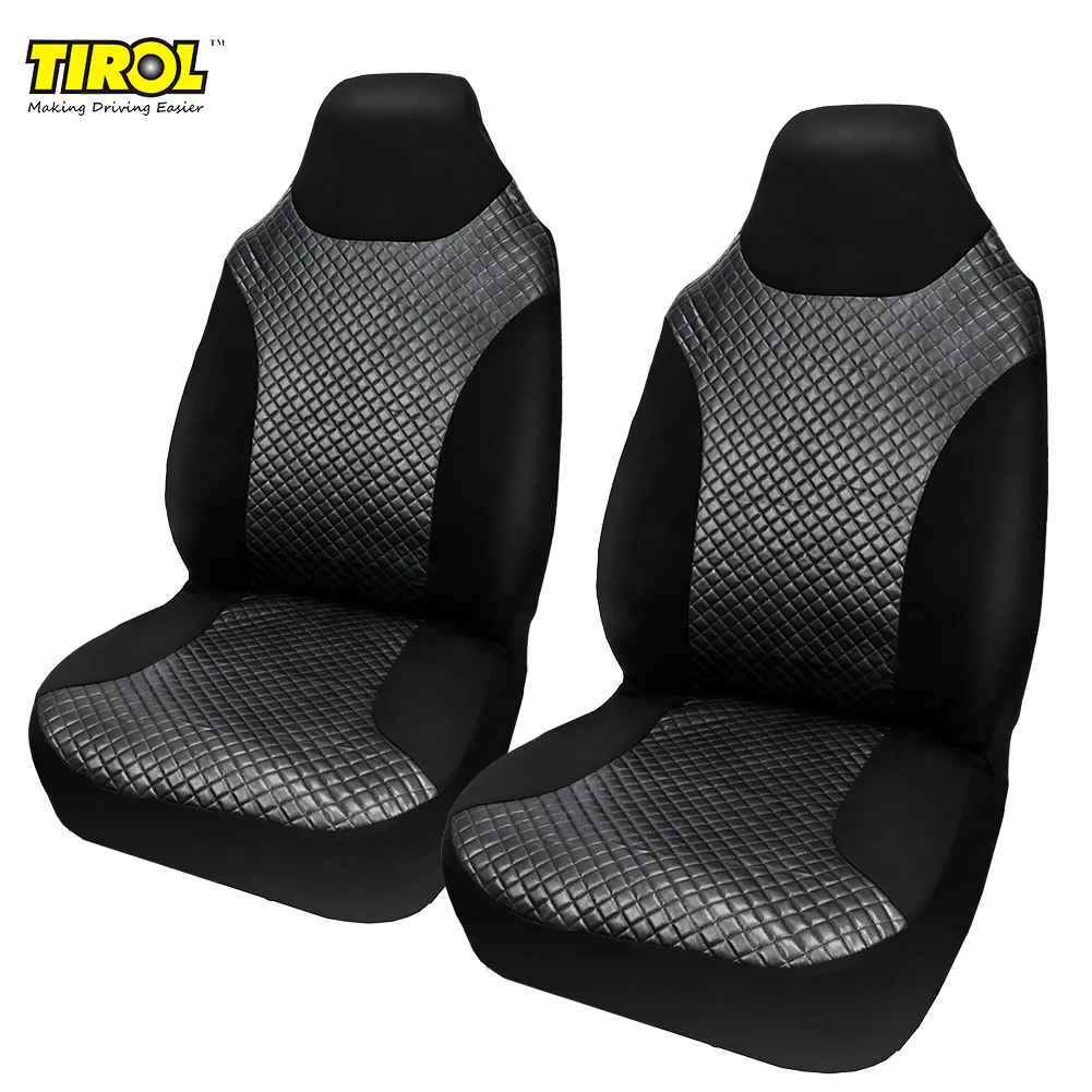 

Tirol Universal Car Double Front Seat Set of Black And White with Pattern Quilted Rhombus PU Leather Seat Set of Protection Chai