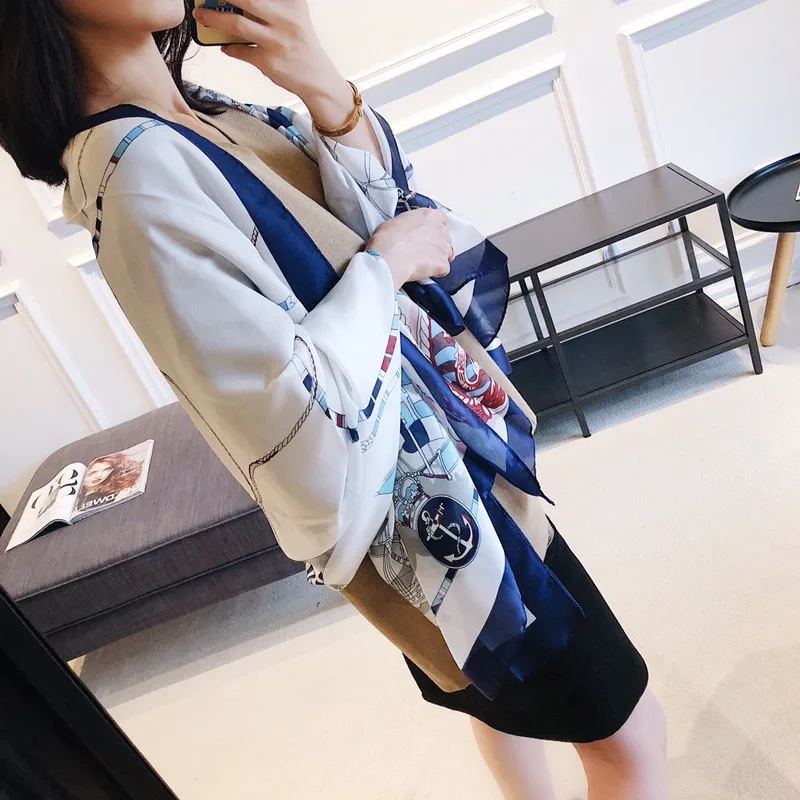 

Imitation Silk Scarf Shawl and Wraps Sunscreen Summer Beach Towel Foulard En Soie Chale Femme Sciarpa Donna Foulard Luxe Fashion