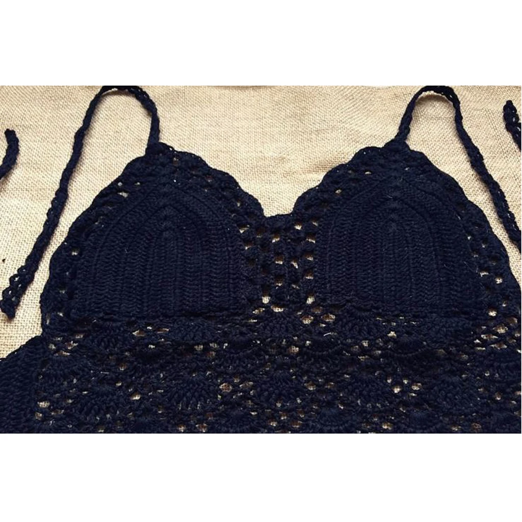 Women's Knit Mesh Crochet Hollow Bikini Cover Up Bar Tops Bathing Swimwear Bikini Swimsuit for Women