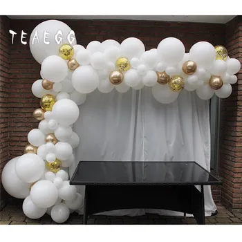 

118pcs White Wedding Anniversary Birthday Party Decoration Balloon Garland Arch Gold Confetti Photo Background Decor Baby Shower