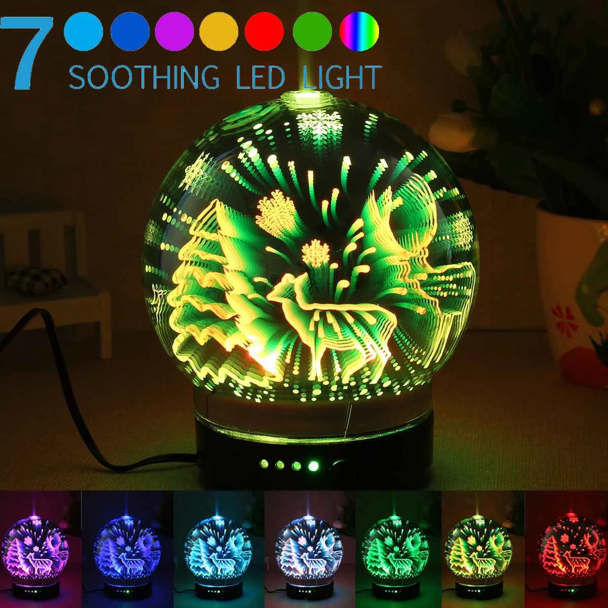 

3D LED 7 Colors Deer Ultrasonic Aroma Diffuser Essential Oil Mist Humidifier Small Air Conditioning Appliance