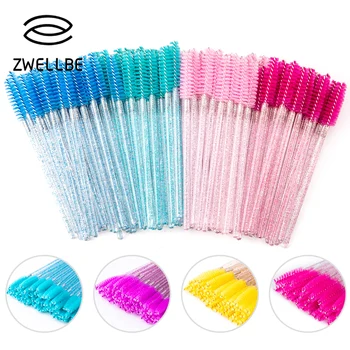 

zwellbe Disposable Crystal Eyelash Brush Comb 25/50Pcs/pack Eye Lashes Extension Mascara Wands Makeup Professional Beauty Tool
