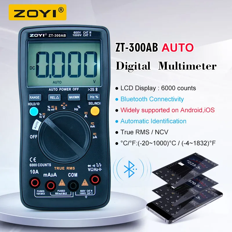 6000 Counts True RMS Bluetooth / Multipurpose Smart Multimeter ZOYI ZT-300AB with temperature and NCV | Инструменты