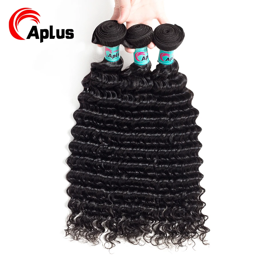 Peruvian Deep Wave Hair Bundles Deal 100% Human Machine Double Weft Remy Weaving Free Shipping Aplus | Шиньоны и парики