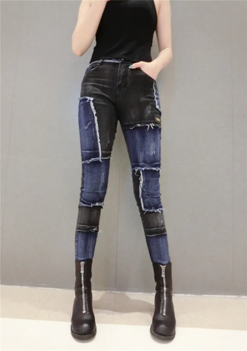 Color Patch Jeans Female Pants Ripped Jeans Pencil Pants Girls Ladies All-match Boots Pants Dzinsy Damskie Jean Mujer