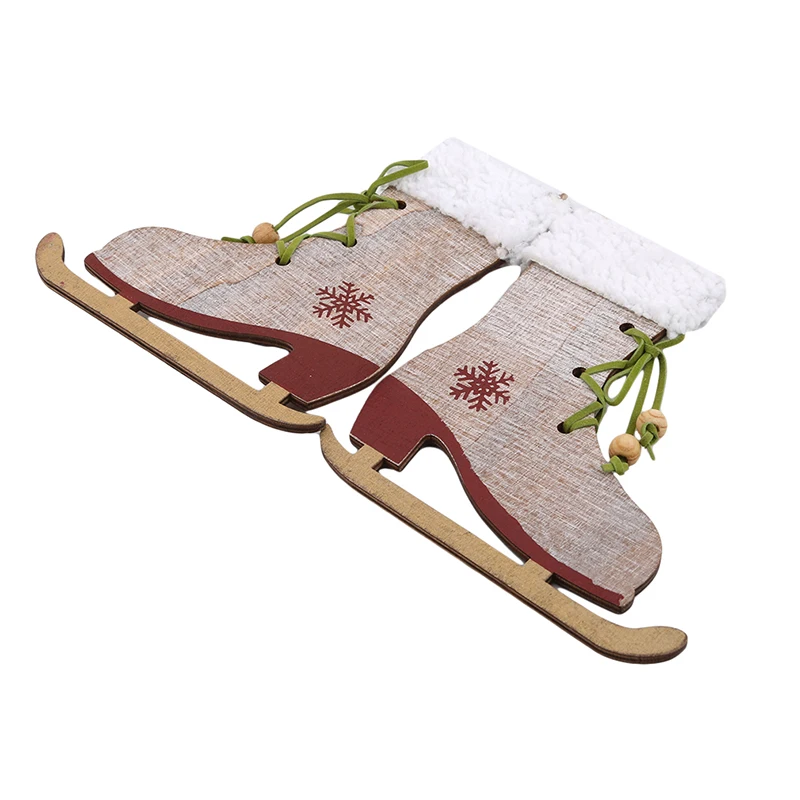 Wood Color Christmas Roller Skates Decorative Pendant Creative Christmas Boots Hanging