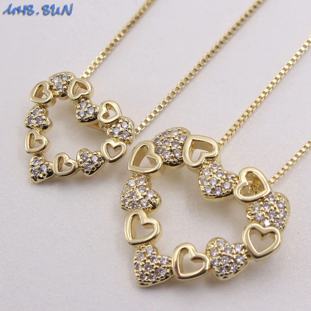 MHS.SUN women luxury zircon necklace with love heart pendant charms chain necklace AAA CZ crystal jewelry for female party gift