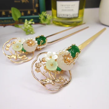 

Chinese Hair Stick With Tassel Natural Stone Flower Copper Freshwater Pearl Hair Pins For Women Pince Cheveux Femme WIGO1456