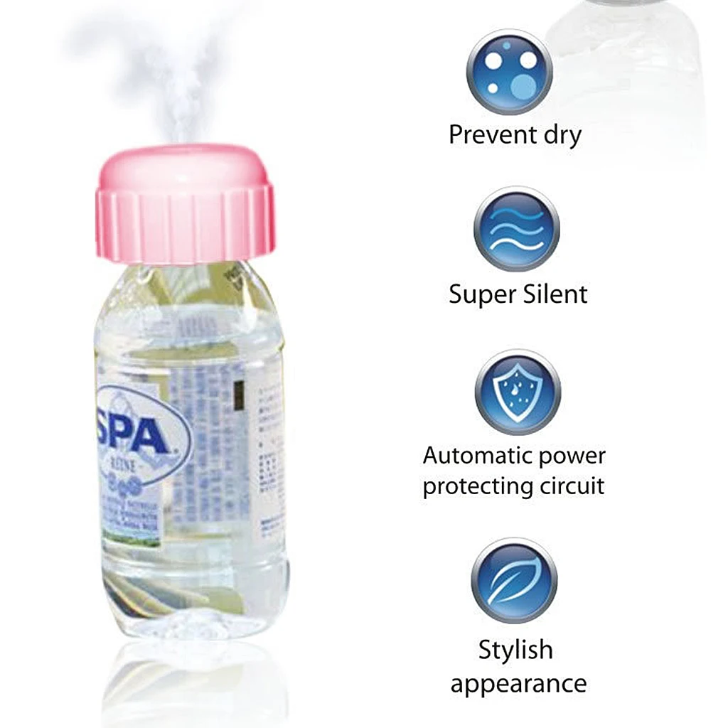 5.3cm USB Car mini Water Bottle Cap Shape Humidifier Air Diffuser White Mini Humidifier