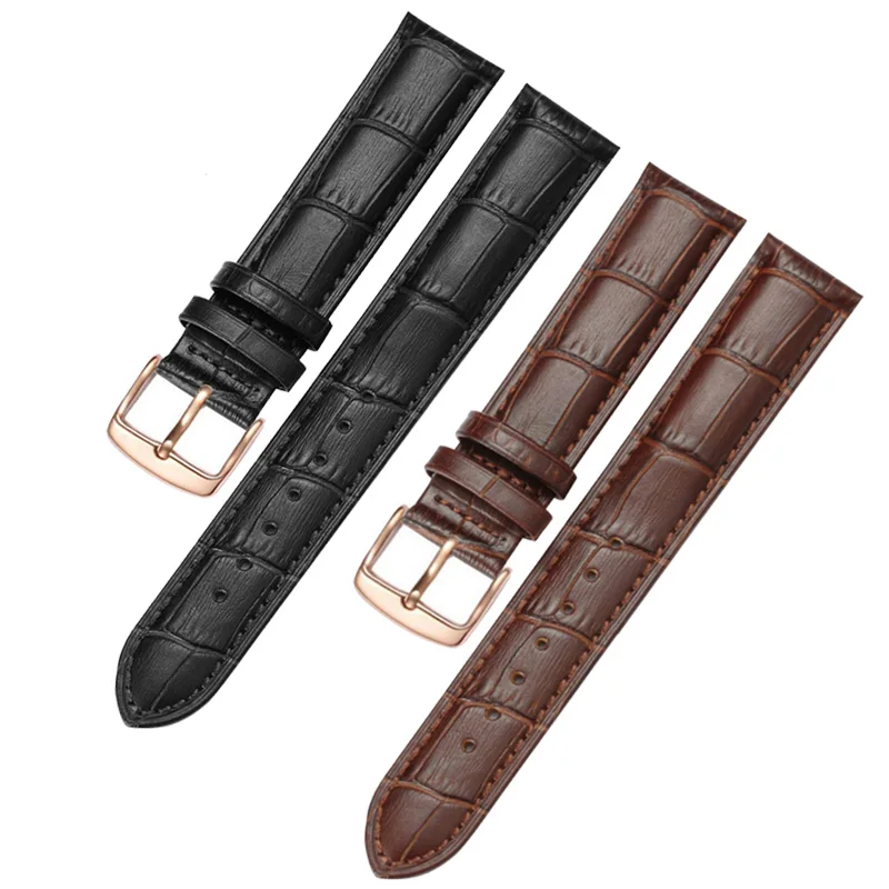 

Top Layer Leather Strap Replacement Leather Watchband for Brand Watch Rose Gold Buckle Black Brown Watch Band