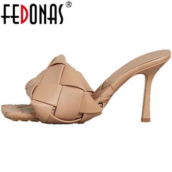 

FEDONAS High Heels Pumps Vintage Peep Toe Women Sandals 2020 Spring Summer Wedding Party Slippers Classic Design Shoes Woman