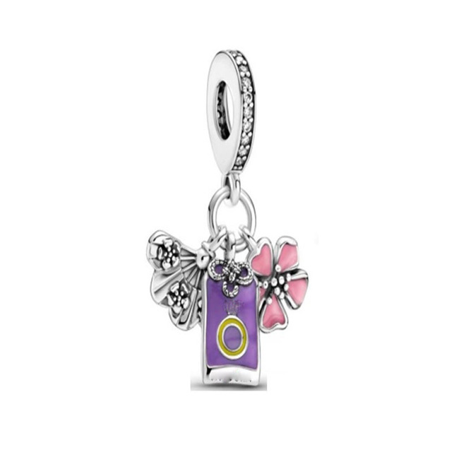 European MY Pet Dog Cat Forget-Me-Not Flower DIY Fine Beads Fit Original  Charms Silver 925 Bracelet Jewelry F040