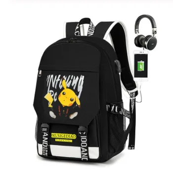 

Pokemon USB Backpack For Girls Boys Pikachu Backpack Women Teenage School Bag Canvas Middle Junior High College Student Mochila