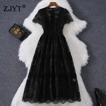 

Sexy Black Lace Dress Runway Designers Summer Clothes for Women 2020 New Short Sleeve Elegant Casual Party Lady Vestidos