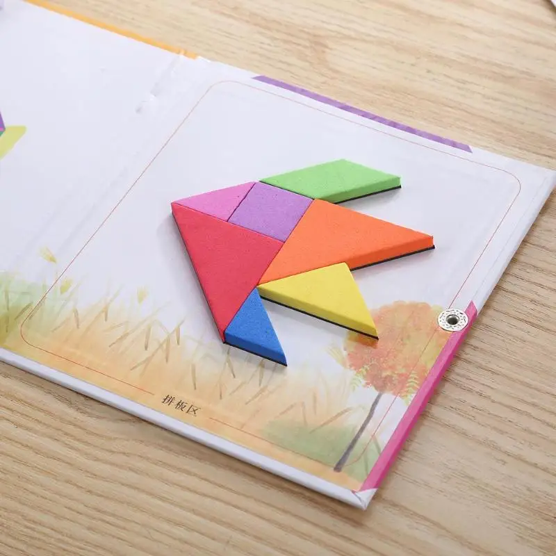 150 шт. Магнитные пазлы Tangram детские игрушки Challenge Your IQ Magic Book Set