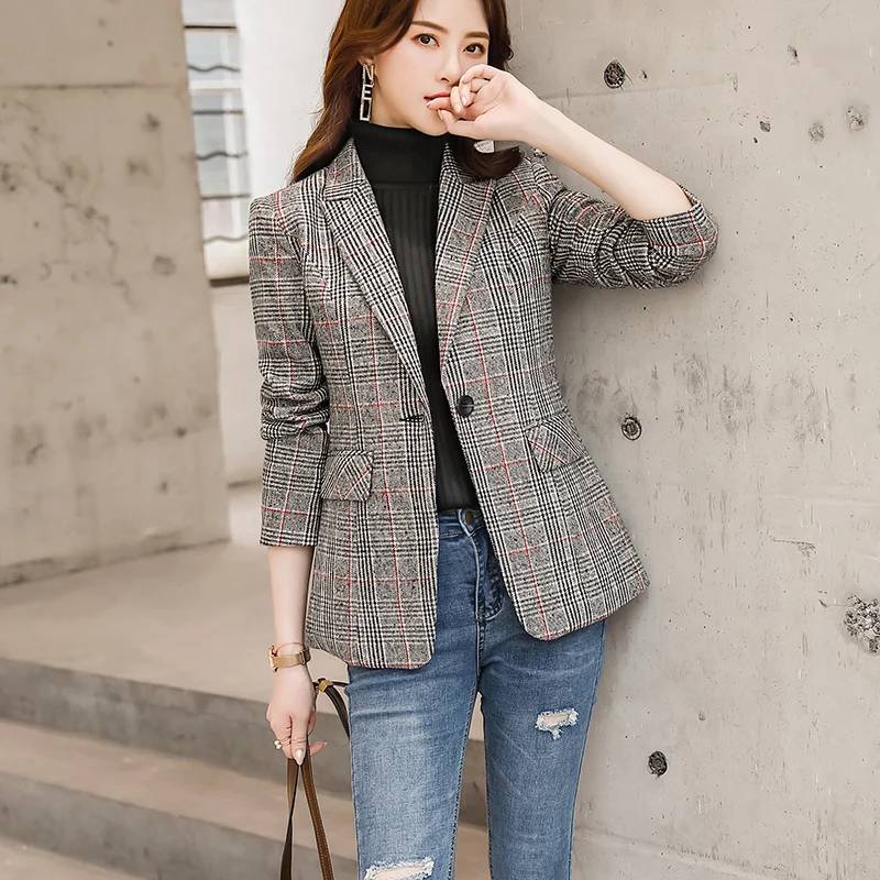 Goede Lenshin Vintage Engeland Stijl Hoogwaardige Plaid Jas Met Zakken Voor Vrouwen Enkele Knop Jas Mode Uitloper Blazer