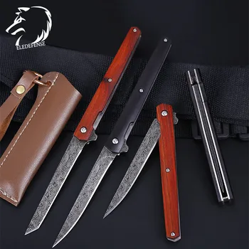 

New Arrivals Wood Handle Damascus Steel Knives Mini Pocket Folding Knife Weapons Survival Tool Hunting EDC For Man Women