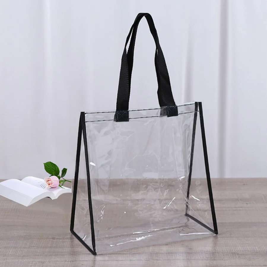 Clear PVC Tote Bag Transparent Waterproof Handbag Travel Beach Bag Reusable Shopping Jelly Shoulder