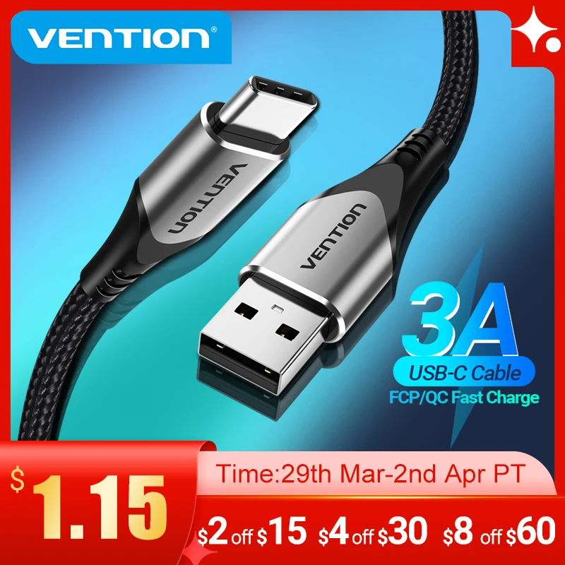 Vention USB Type C Cable for Samsung S20 3A Fast USB Charging USB C Charger Date Wire for Xiaomi Redmi note 8 Type-C Cabo Cable