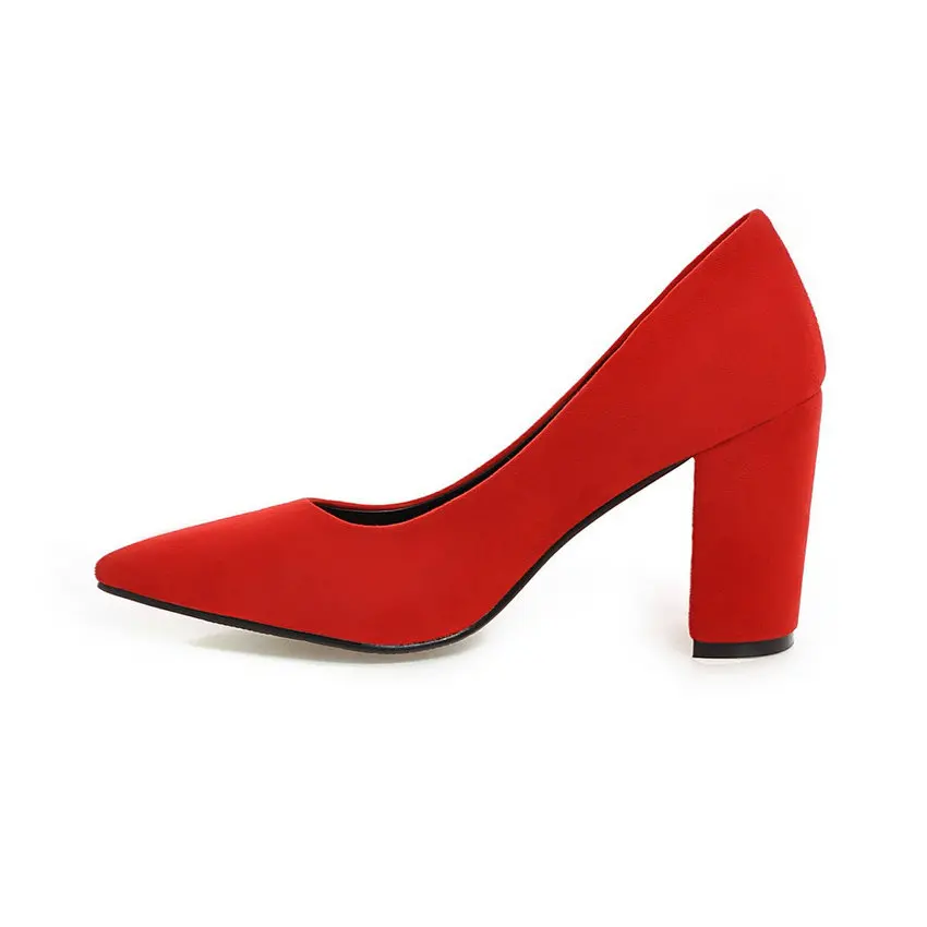 Женские туфли лодочки без застежки QUTAA коричневые из флока на высоком устойчивом