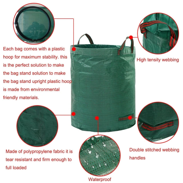 272L Nagy Kapacitású Összecsukható Levél Szemét A Kerti Gyep Tisztításához Teherbírású Hulladéktáska Konyhai Udvar Hulladék Táskák - Image 4