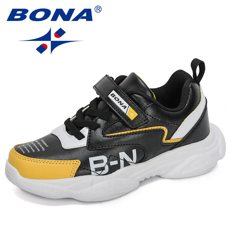 Black yellow BONA/Новинка года; дизайнерская детская обувь; популярная детская обувь для улицы; повседневные кроссовки из синтетического материала; модная спортивная обувь для мальчиков; удобная обувь для девочек - Цвет: Black yellow