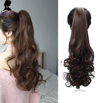 

LUPU 24" Long Curly Claw Ponytail Synthetic Hair Extensions Clip In Pony Tail Heat Resistant Fake Hairpiece Black Brown