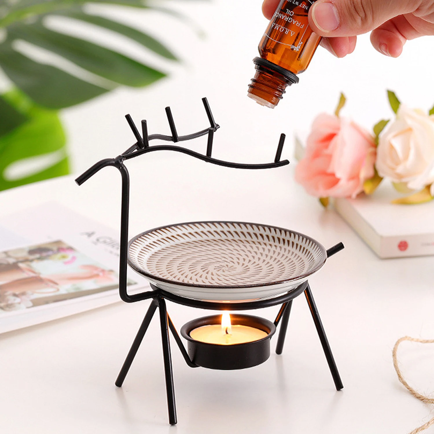 Железное эфирное масло Арома горелка-подогреватель с подсвечник для спа Йога, медитация украшения для дома офиса гостиной