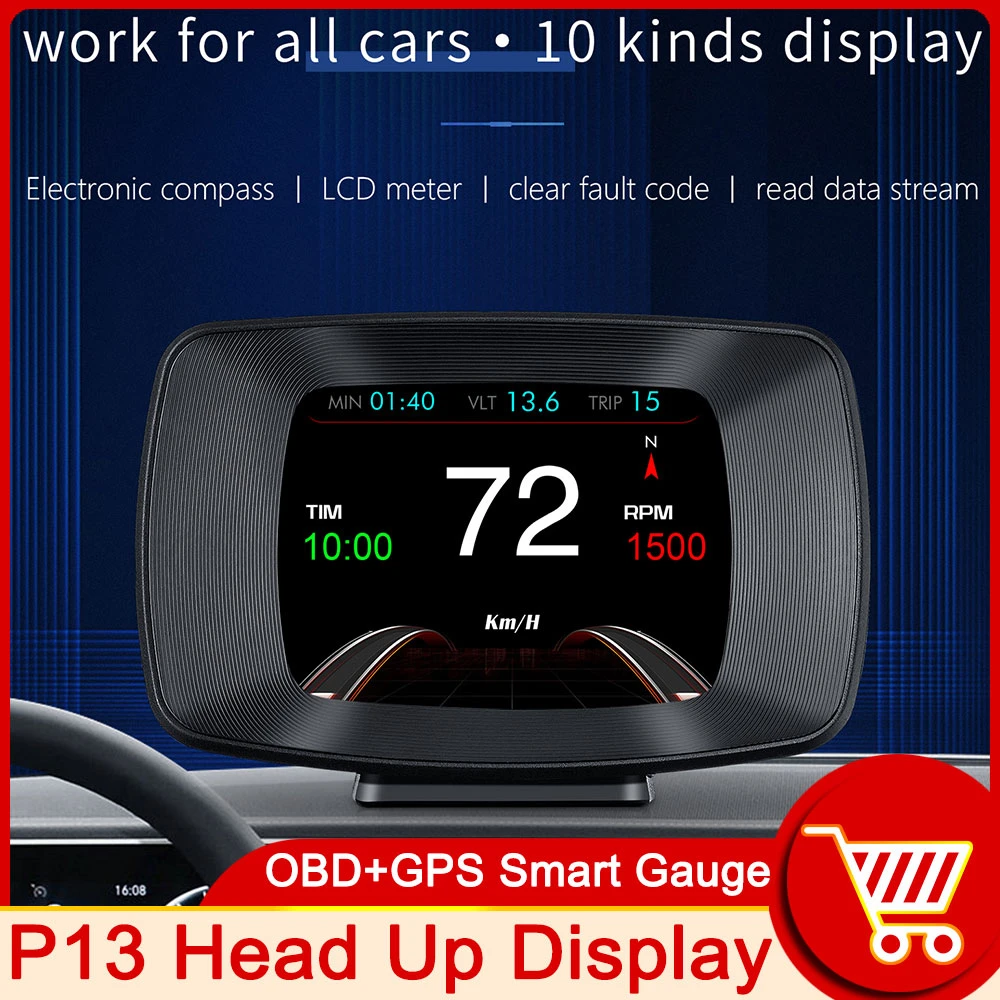 Hud Auto Electronic OBD smart gauge digital HUD P13 warning alarms gps head up display auto