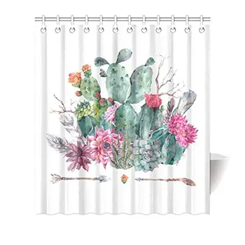 

Boho Watercolor Cactus Flowers Feathers and Arrows Home Decor Waterproof Polyester Fabric Shower Curtain Bathroom Sets with