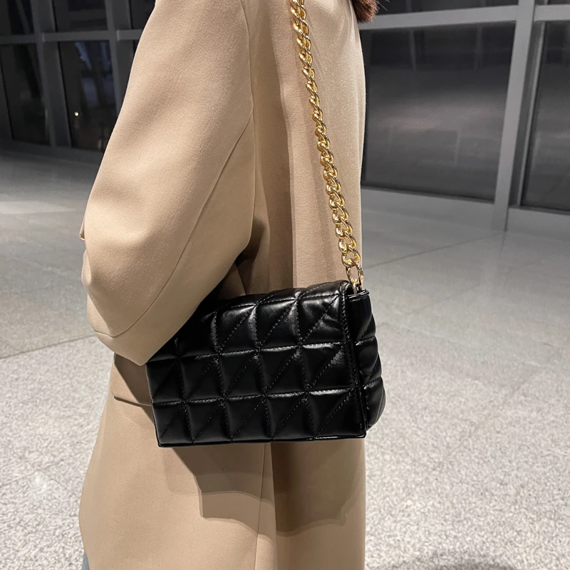 Luxury Brand Leather Woman Bagute Bags Quilted Fashion Bags For Women Flap Retro Clutch Handbag Metal Chain Small Shoulder Bag small shoulder bags	