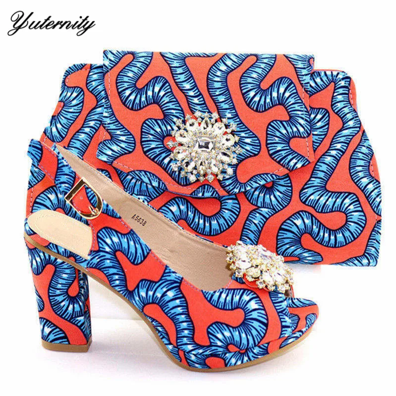 

Yuternity African Wax Fabric Made Shoes And Purse Set For Party 2019 Summer Ladies High Heels Shoes And Bag Set Size 38-42