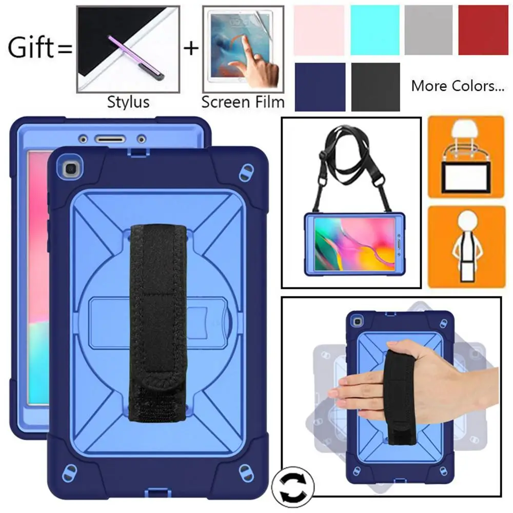 

360 Rotating Case for Samsung Galaxy Tab A 8.0 2019 T290 T295 SM-T290 SM-T295 T297 Tablet Cover with Hand Shoulder Strap + Film