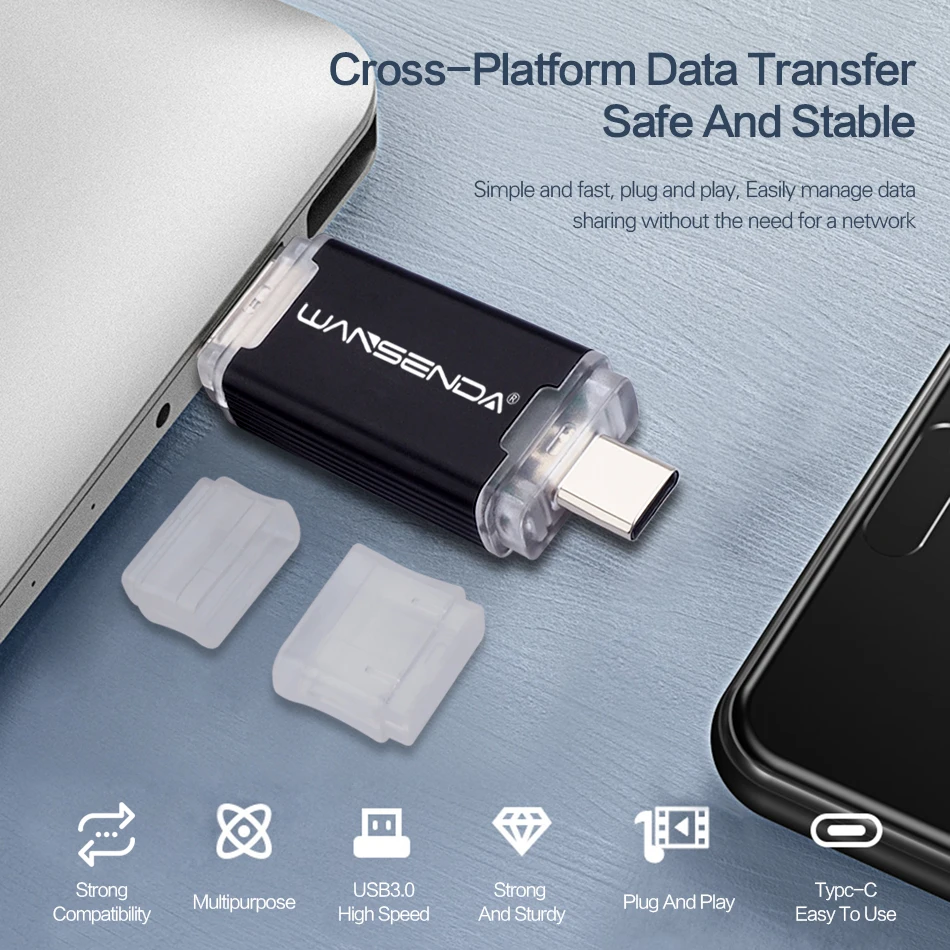 Флеш накопитель Wansenda usb 3 0 Type C металлический флеш на Android OTG 32 ГБ 64 128 256 512 ГБ|USB