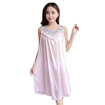 

Woman Fashion Summer Nightdress Vest Chemise Fat MM Lingerie Lace Ice Silk Long Home Clothing